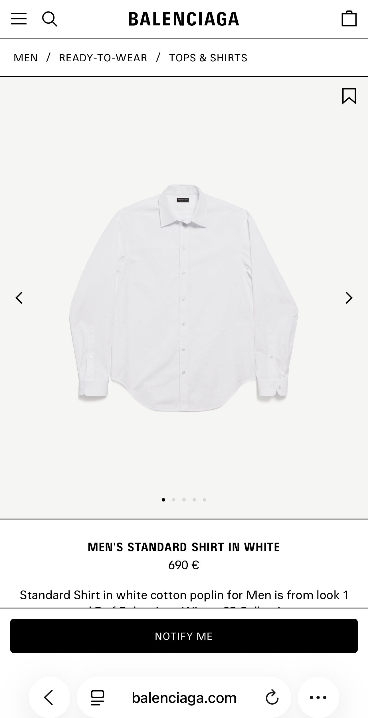 Cămașa Balenciaga din poplin excepțional de bumbac în croi actual