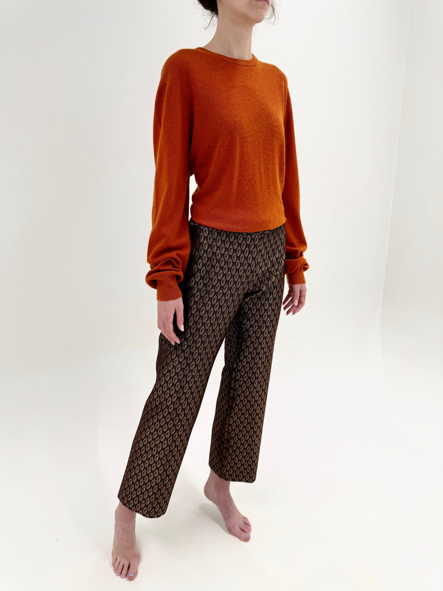 Pantaloni luxury Cerutti din brocart excepțional cu lana și fire aurii pudrat