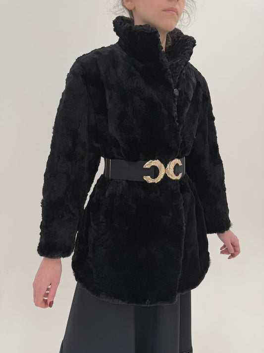 Blană naturală neagra luxury de mouton merinos tuns