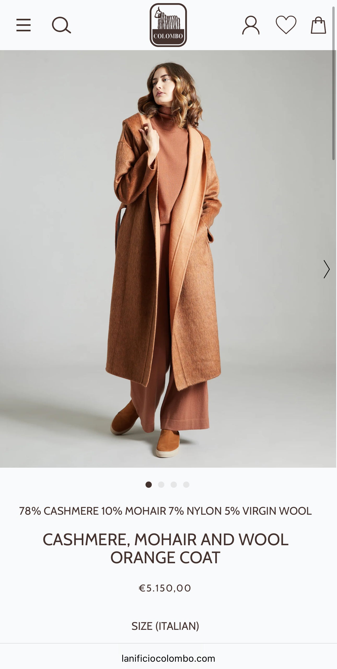 Palton ultra luxury Colombo camel din stofă plină de lana și cașmir