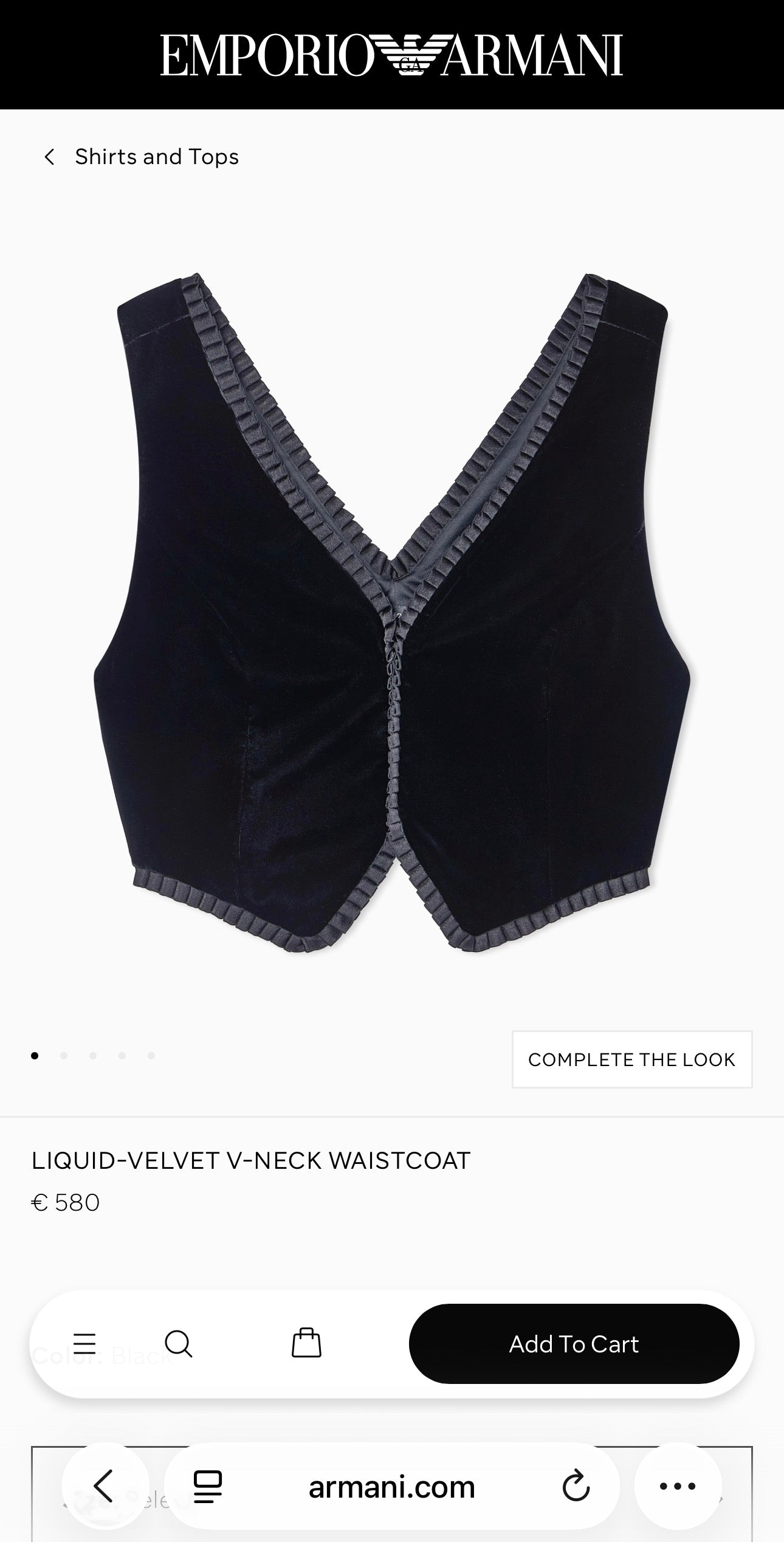 Corsaj negru Armani din mătase naturală și lana extrafina ușor structurat