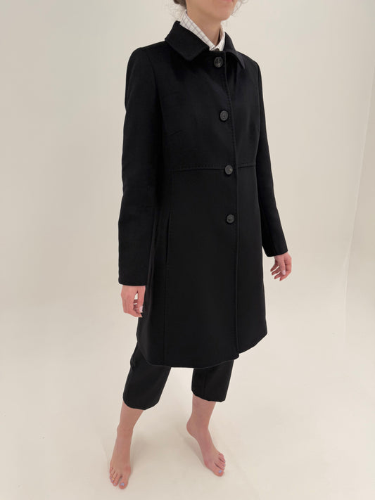 Palton negru Max Mara din stofă de lana extrafina pura certificată