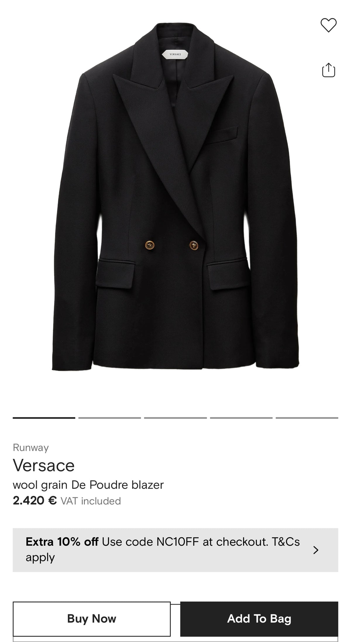 Sacou vintage Versace negru cu dungi fine albe cu nasturi bijuterie și revere late