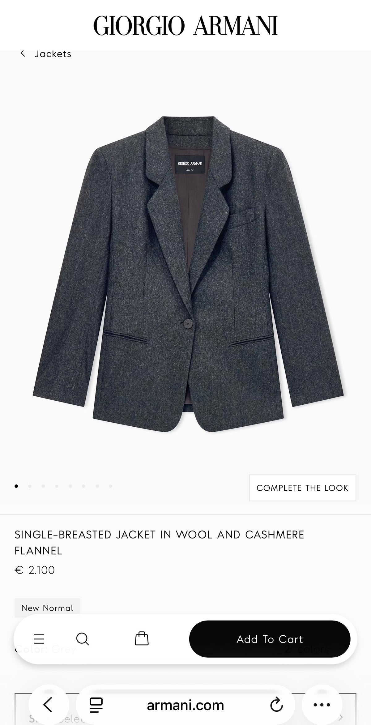 Sacou Armani tall warm gray din crep excepțional de lana în croi actual