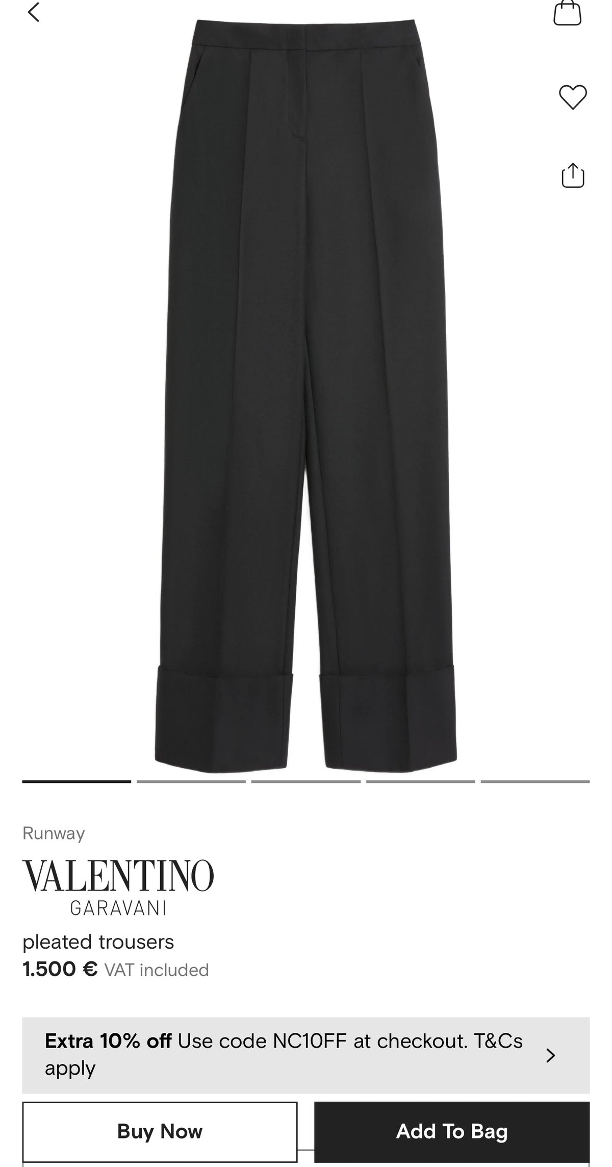 Pantaloni Valentino din lana extrafina subțire cu manșetă și talie înaltă