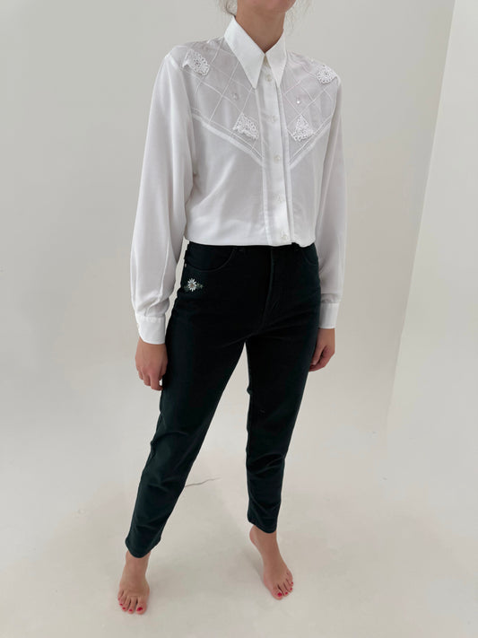 Jeans vintage dark green din bumbac gros excepțional modelator mom fit