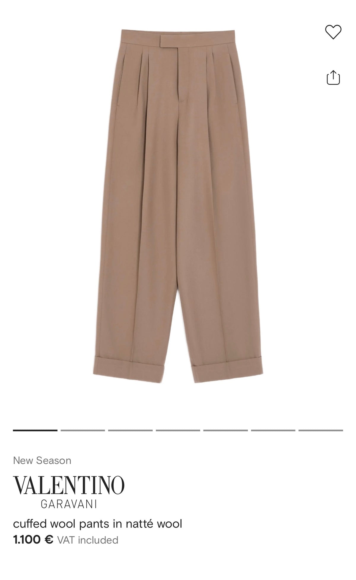 Pantaloni Valentino tall camel din lanita extrafina cu pense, manșetă și talie ultra înaltă