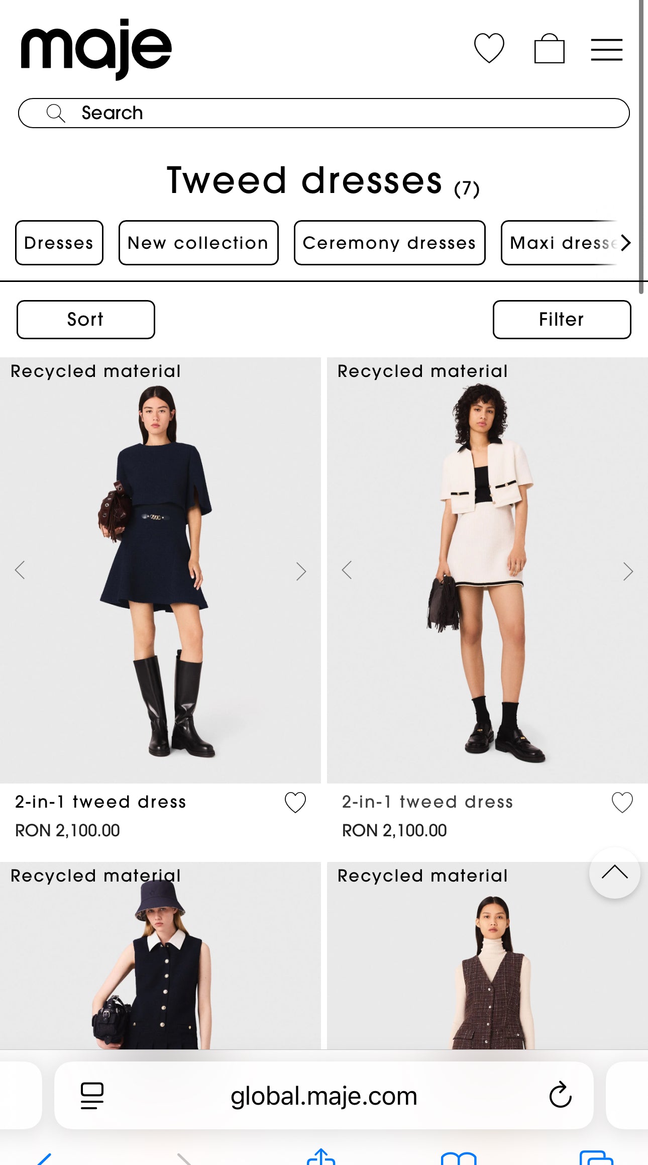 Rochie Maje din tweed de lana cu talie ultra înaltă marcată