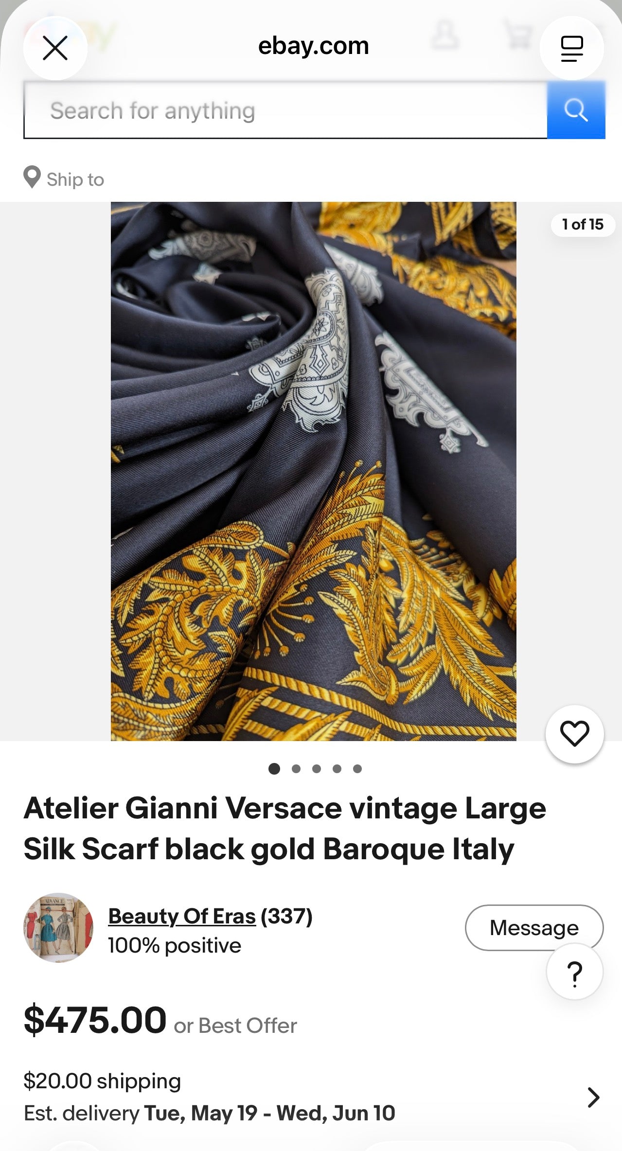 Eșarfă ATELIER Versace - linia couture  a casei - din mătase naturală