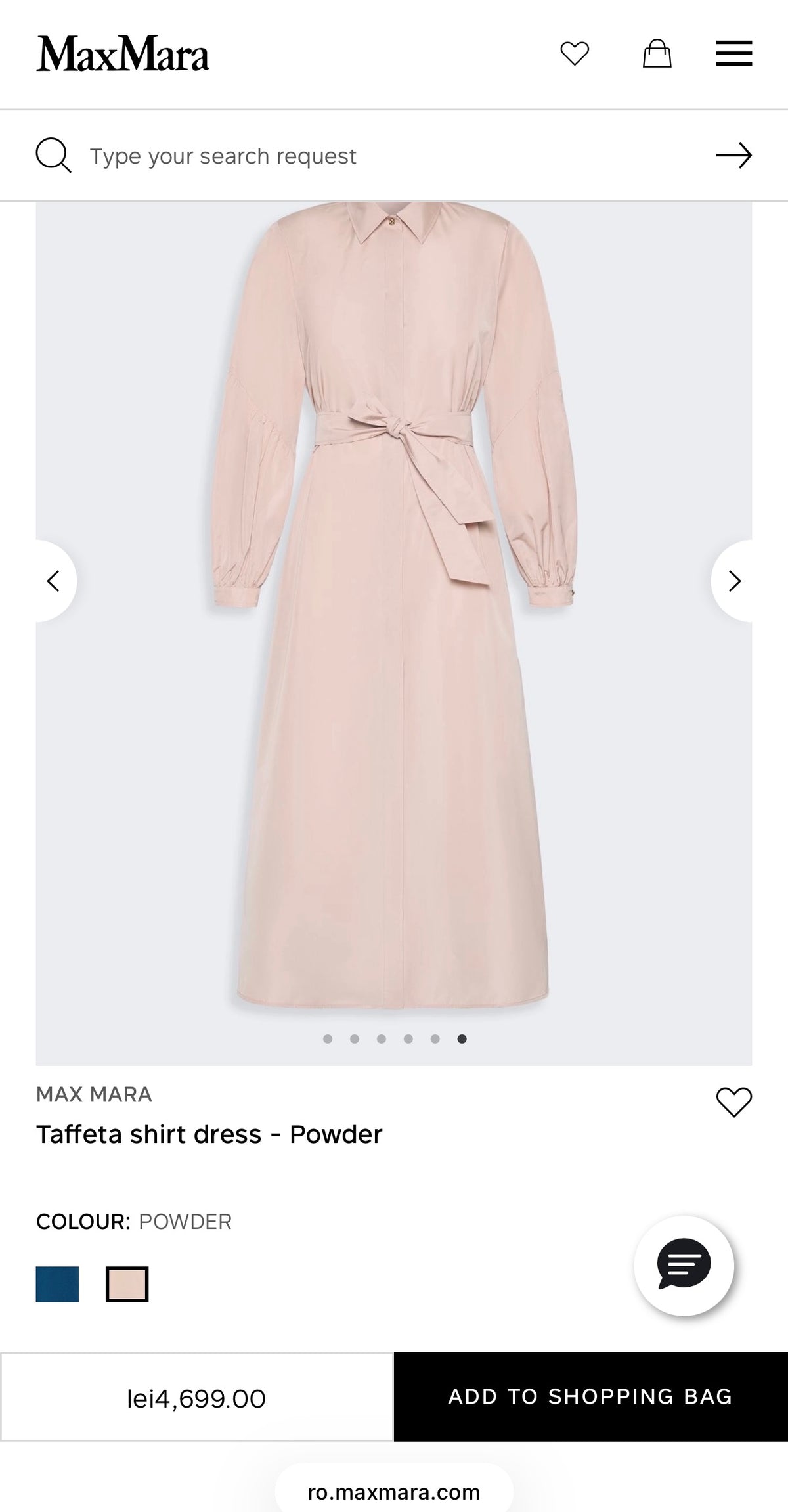 Rochie Max Mara aqua green din poplin excepțional de bumbac cu talie marcată