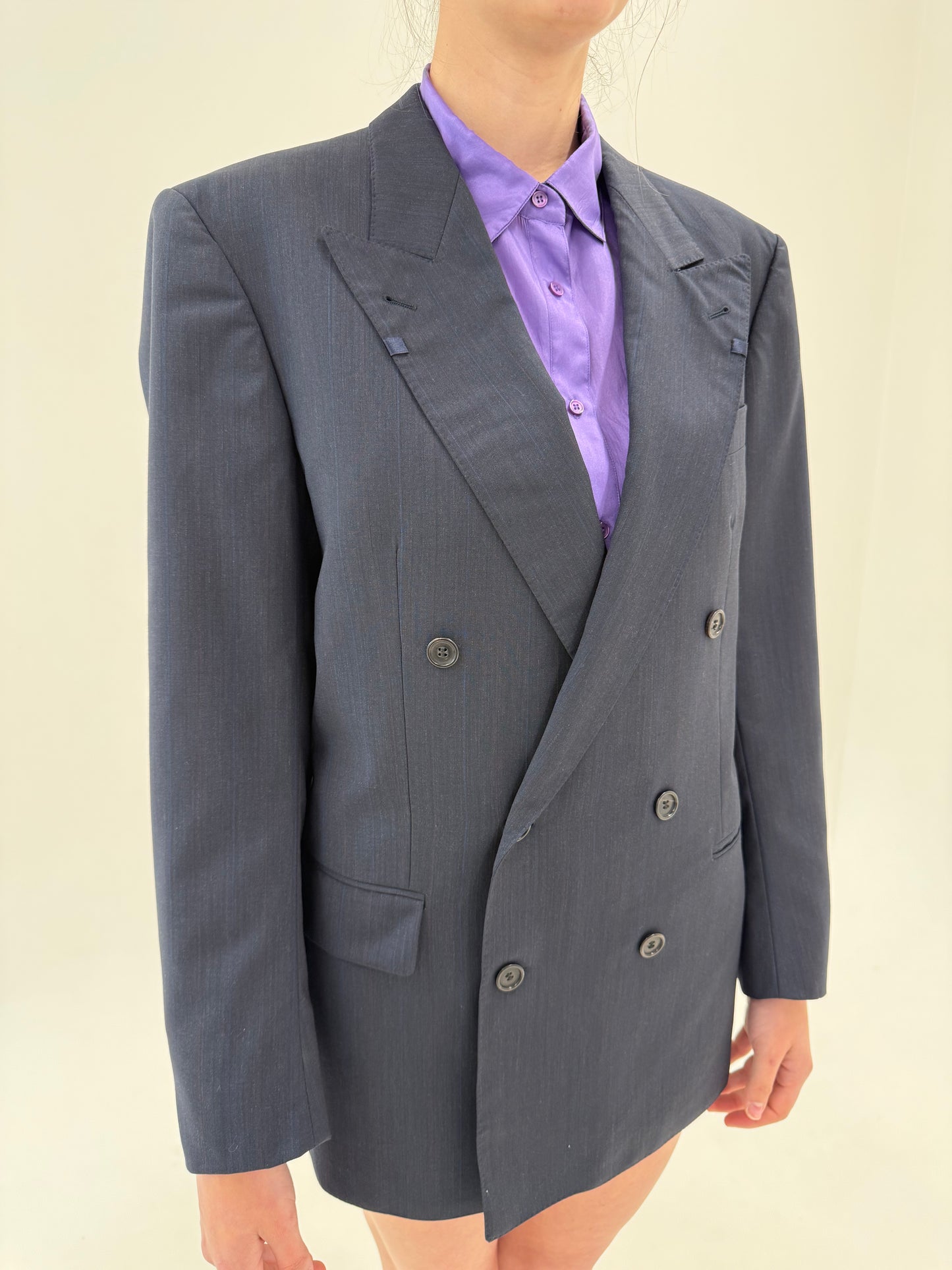 Sacou Burberry cu închidere dublă Navy blue și revere late