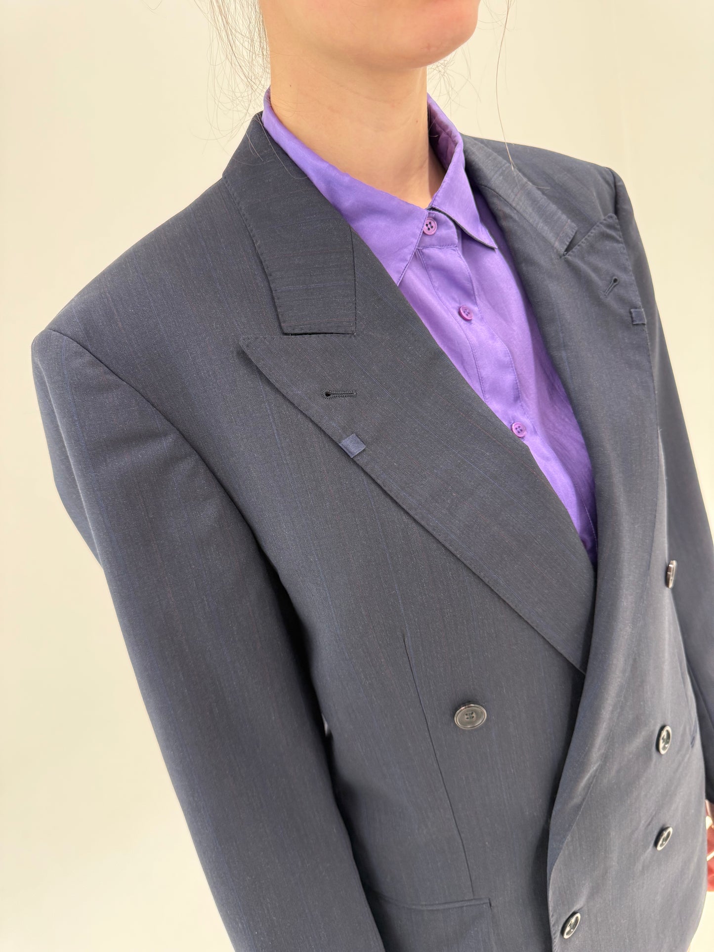 Sacou Burberry cu închidere dublă Navy blue și revere late