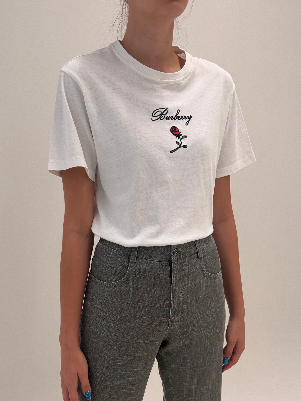 Tricou Burberry cu brandul brodat din bumbac premium