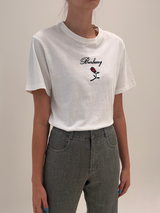 Tricou Burberry cu brandul brodat din bumbac premium