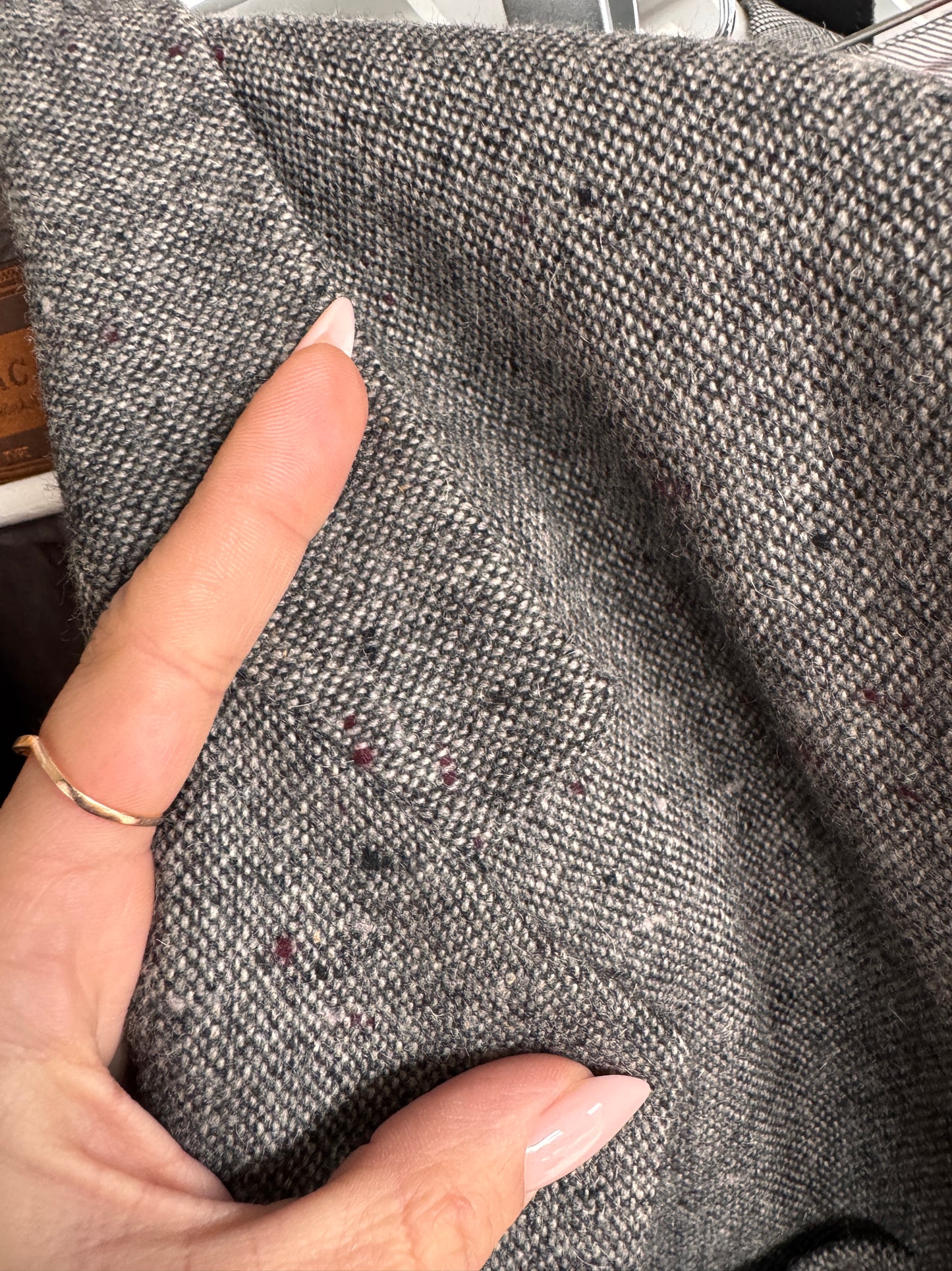 Sacou luxury petite din tweed de alpaka și mohair cu inserții burgundy
