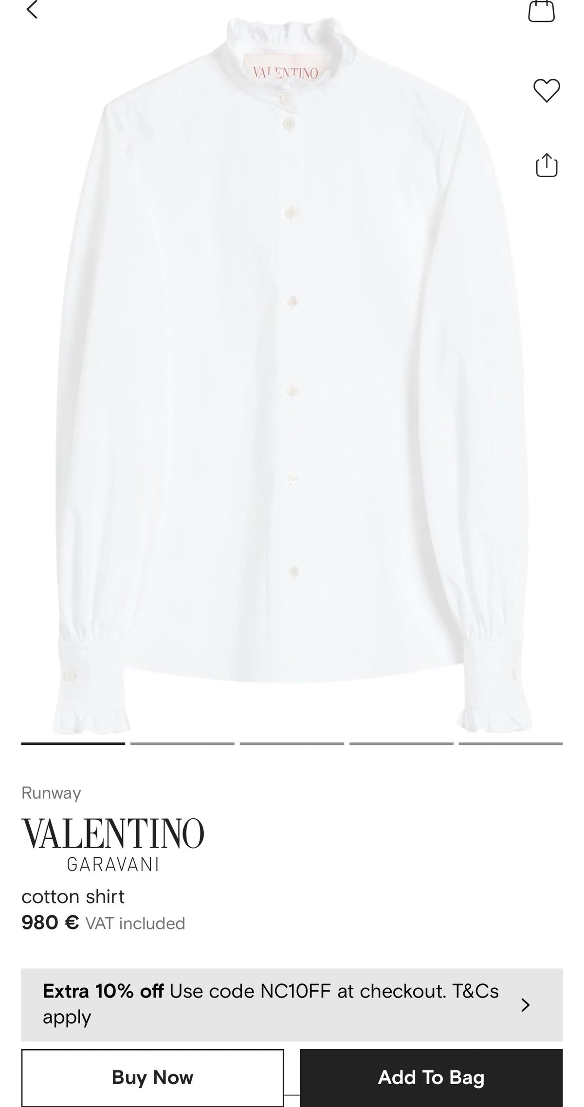 Cămașa Valentino vintage off white din poplin gros de bumbac