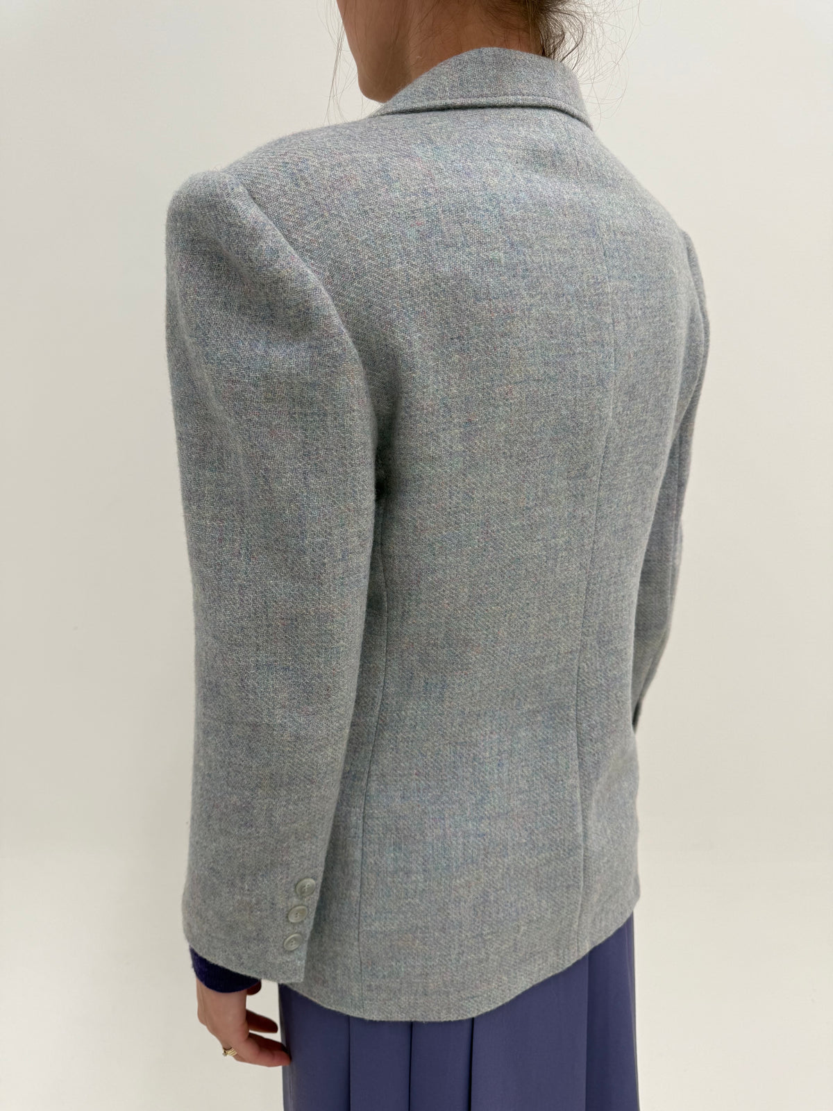 Sacou din tweed gros curcubeu în culori pudrate din lana cu mohair și umeri accentuați