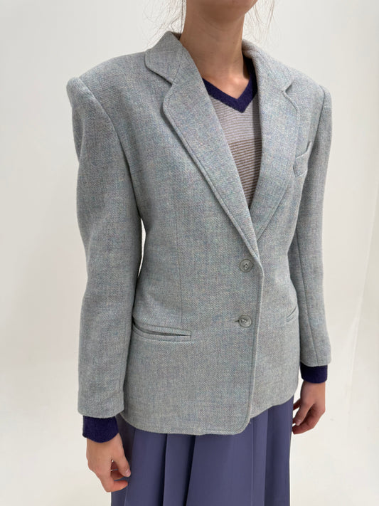 Sacou din tweed gros curcubeu în culori pudrate din lana cu mohair și umeri accentuați