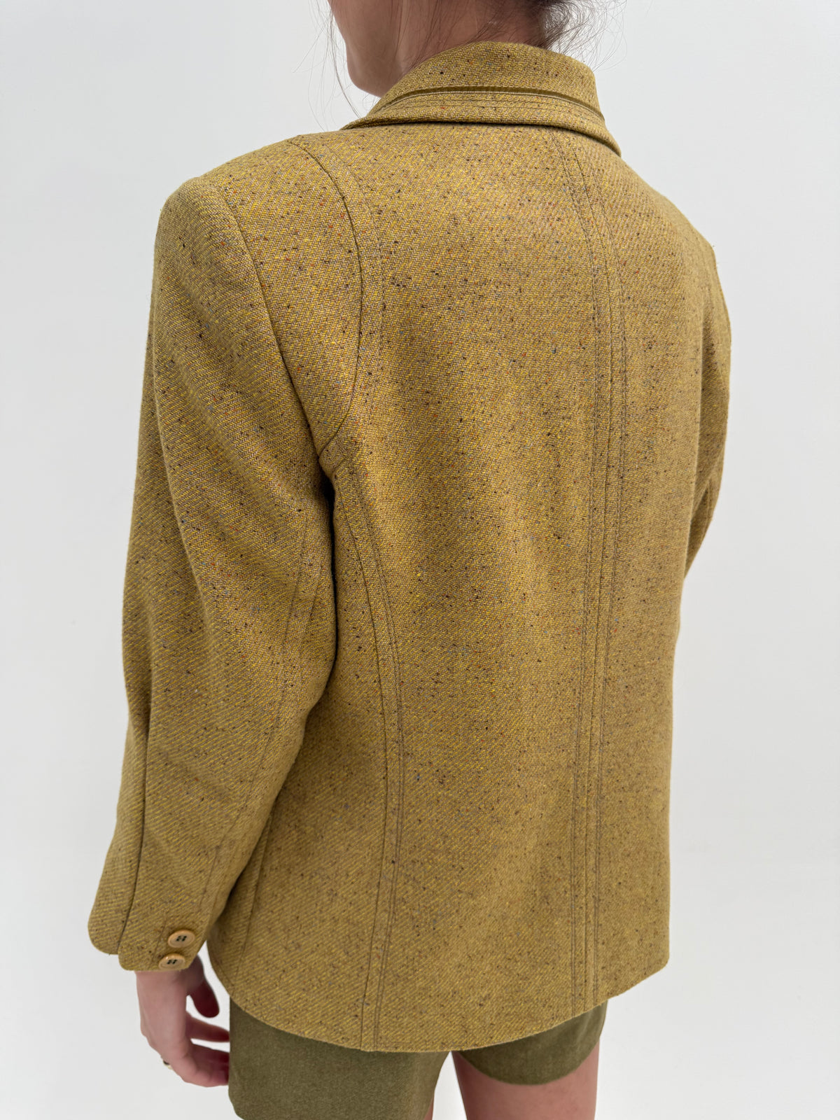 Sacou vintage din tweed gros Donegal de lana cu revere late lucrat excepțional