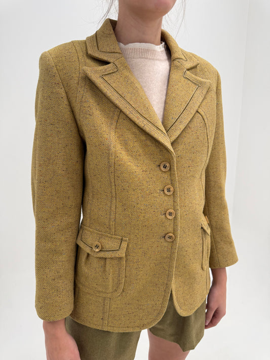 Sacou vintage din tweed gros Donegal de lana cu revere late lucrat excepțional