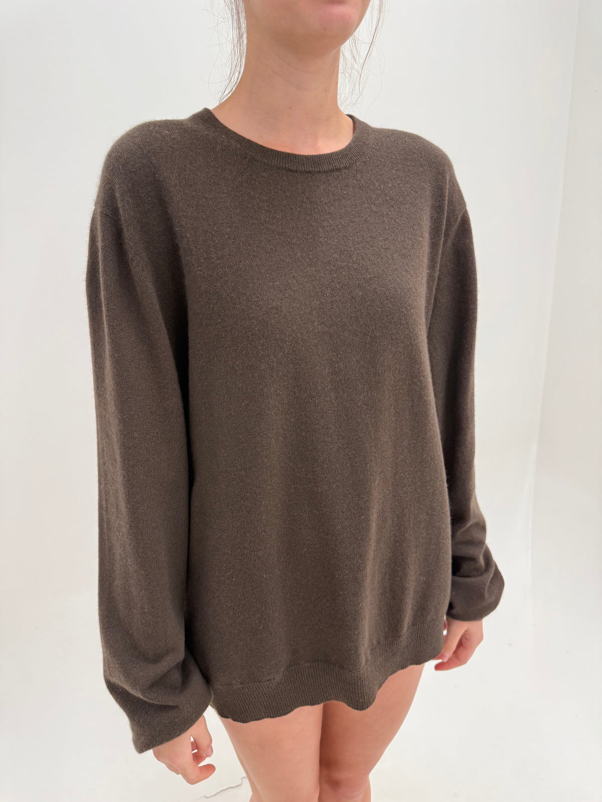Pulover din cașmir taupe plus size crew neck
