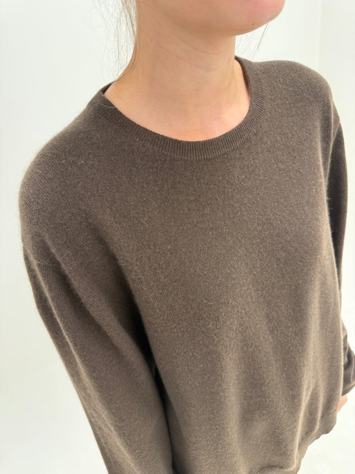 Pulover din cașmir taupe plus size crew neck