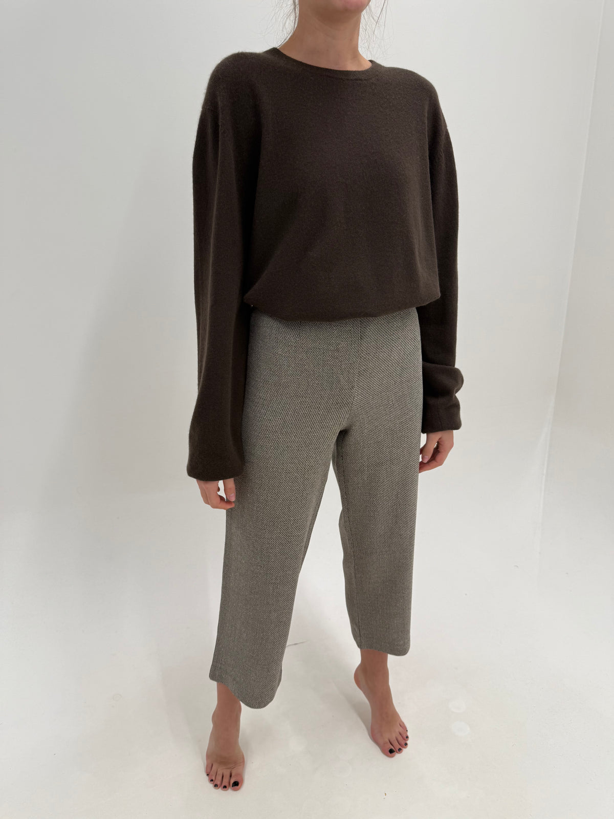 Pantaloni vintage cu talie ultra înaltă din stofă excepțională herringbone de lana extrafina