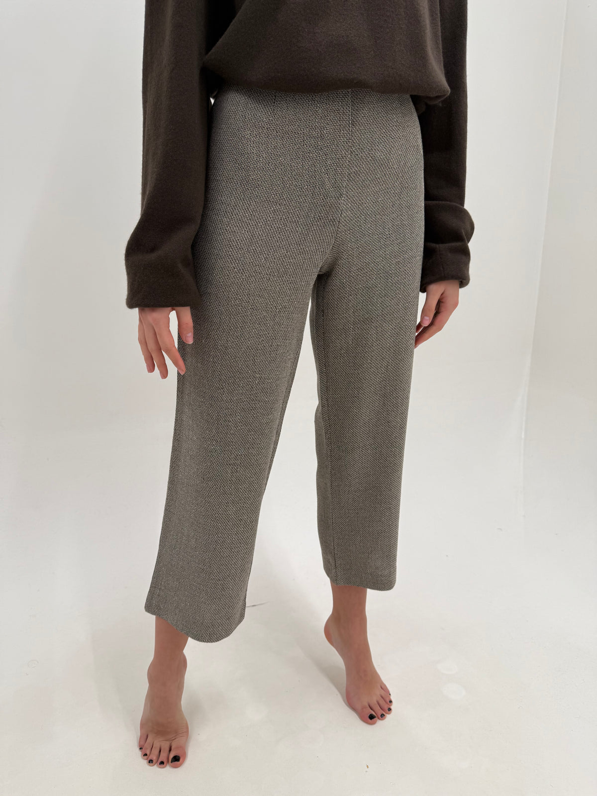 Pantaloni vintage cu talie ultra înaltă din stofă excepțională herringbone de lana extrafina