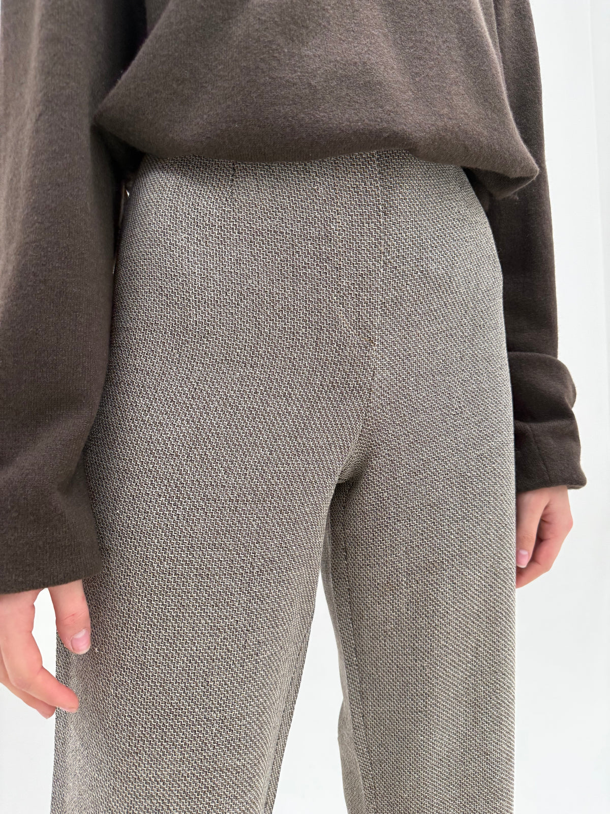 Pantaloni vintage cu talie ultra înaltă din stofă excepțională herringbone de lana extrafina