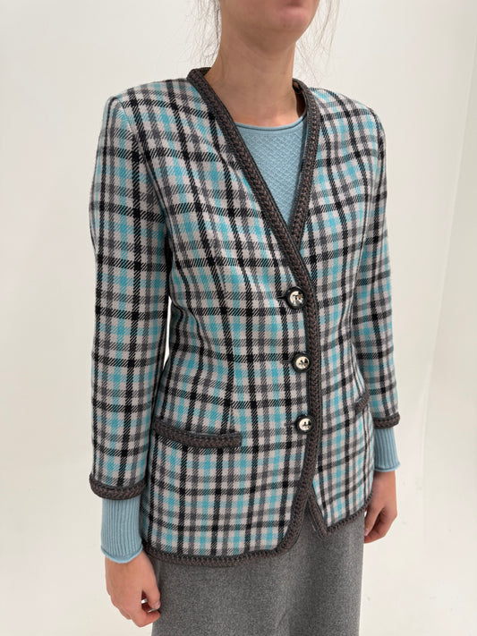 Sacou petite de brand luxury italian din tweed plin de lana extrafina în nuanțe superbe cu paspoal