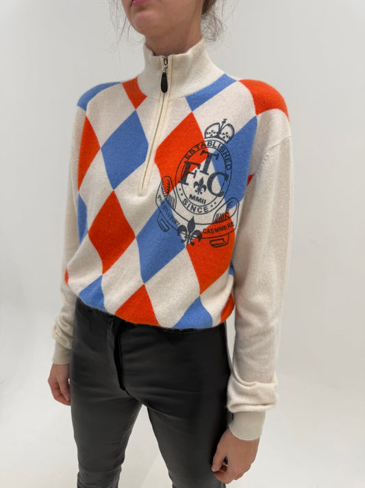 Maleta din casmir quarter zip argyle în culori superbe