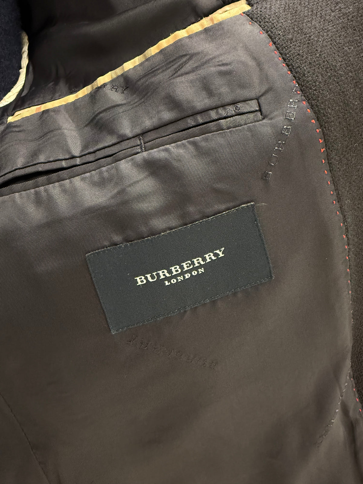 Sacou Burberry din lana extrafina groasă texturată Navy blue în croi actual tip palton