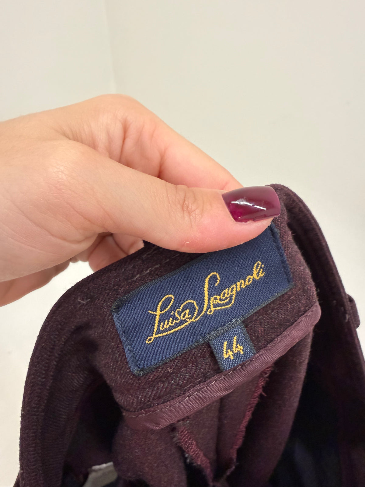 Pantaloni Luisa Spagnoli dark burgundy din lana plină extrafina confort în croi clasic