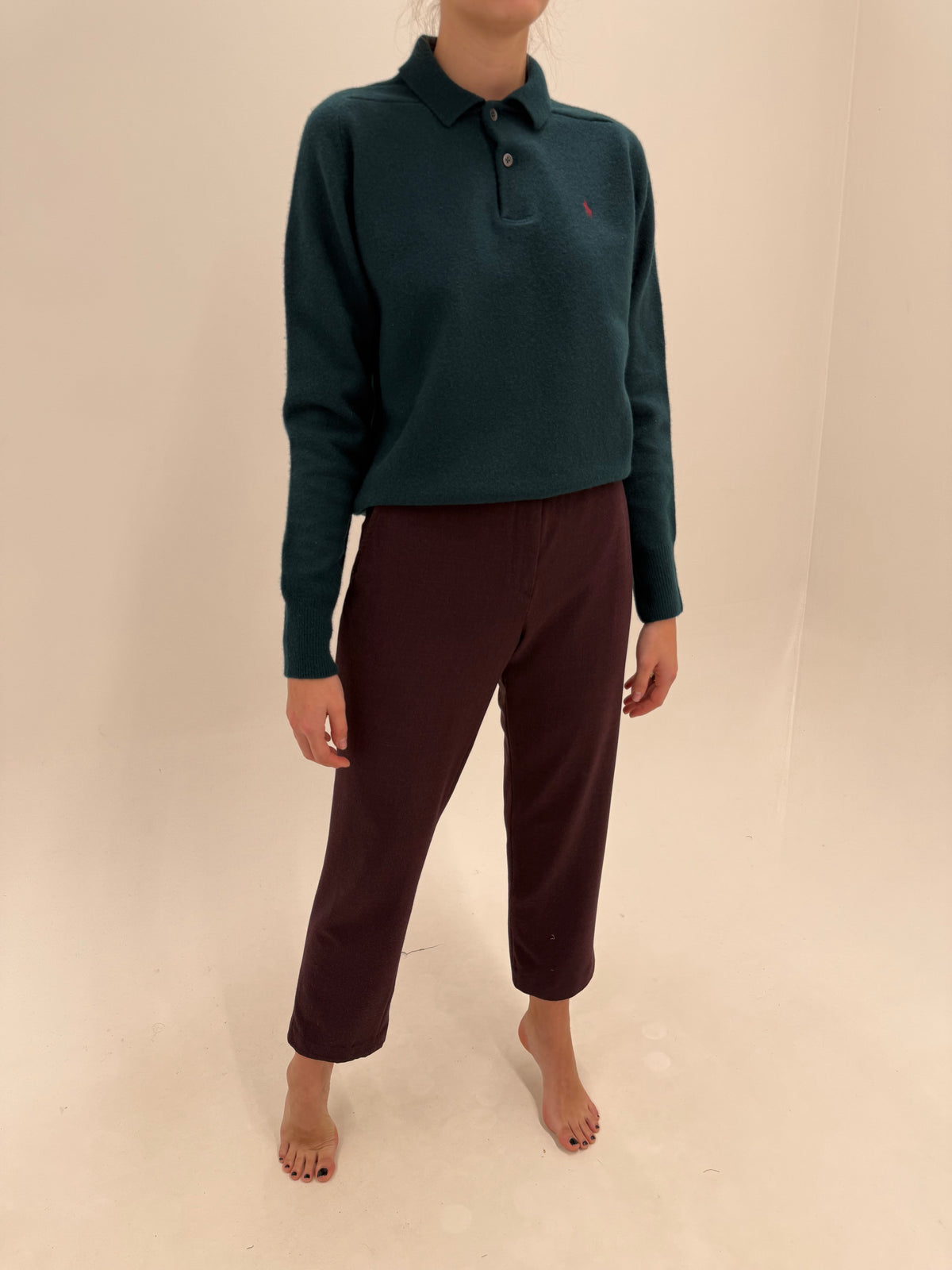Pantaloni Luisa Spagnoli dark burgundy din lana plină extrafina confort în croi clasic
