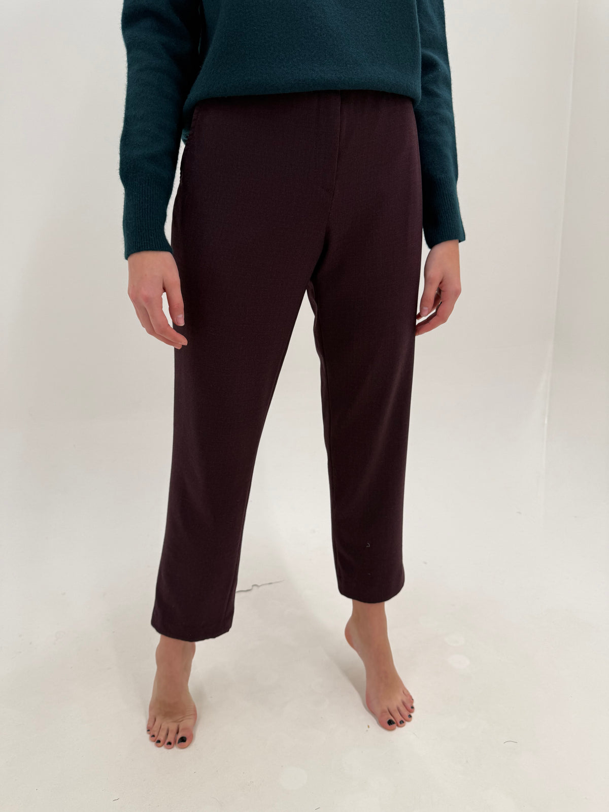Pantaloni Luisa Spagnoli dark burgundy din lana plină extrafina confort în croi clasic