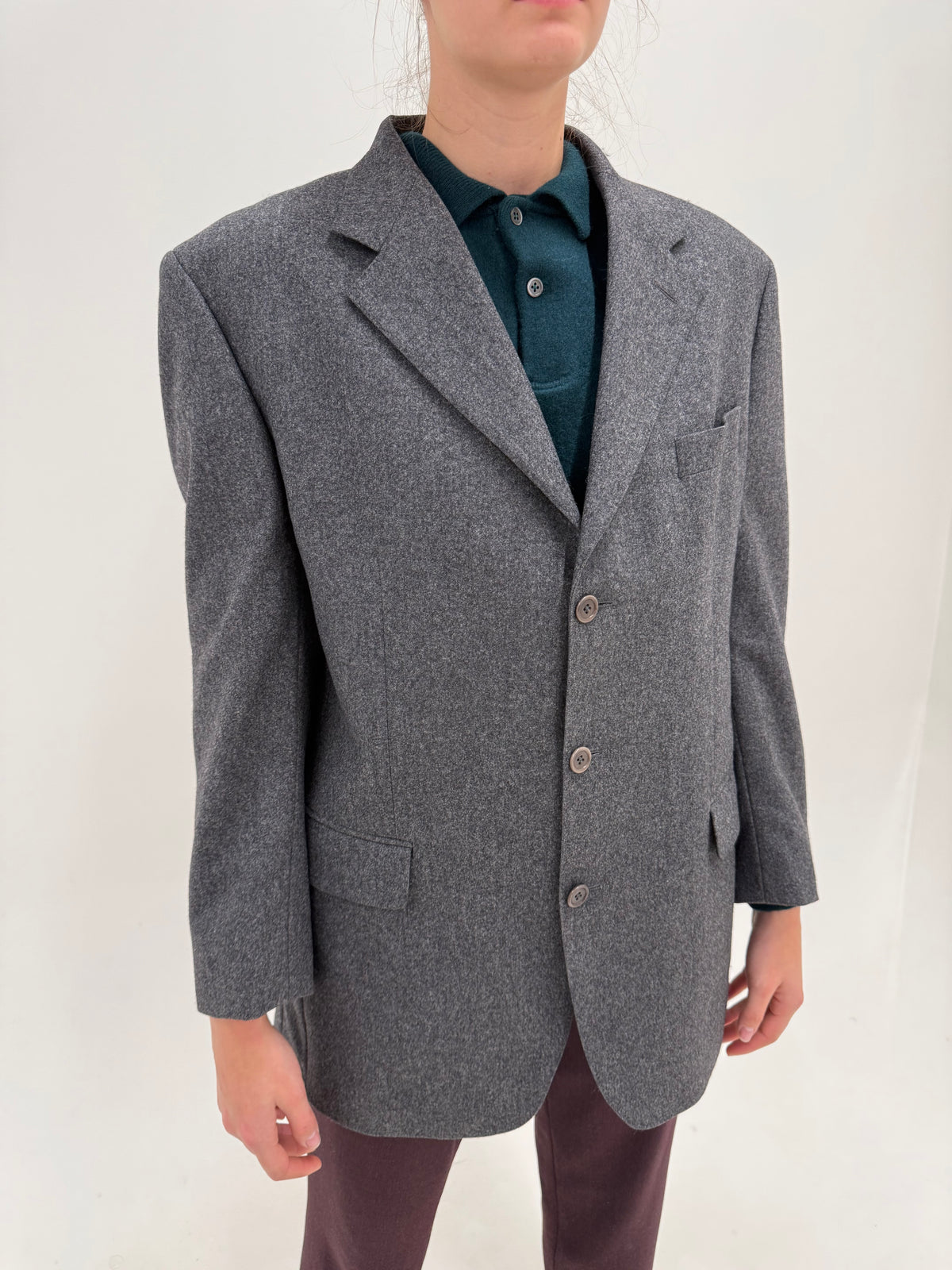 Sacou Burberry vintage din wool flanel extrafina de lana în croi actual lung