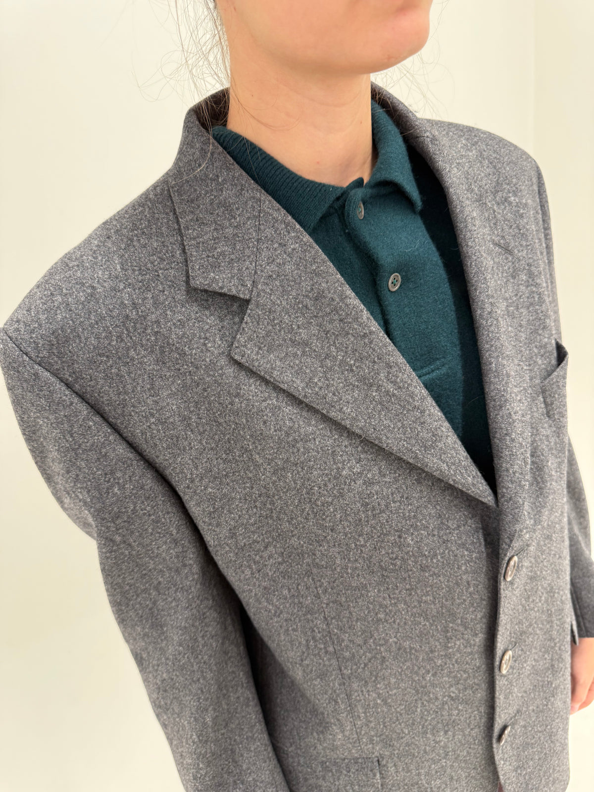 Sacou Burberry vintage din wool flanel extrafina de lana în croi actual lung