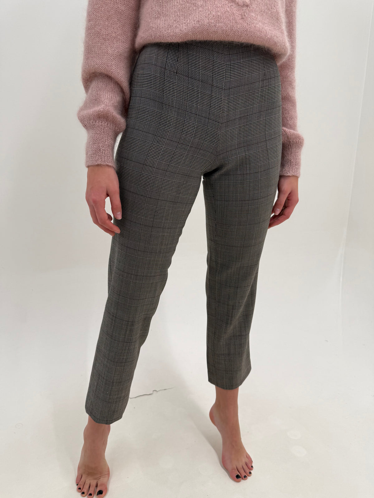Pantaloni italienești din worsted wool excepțional cu țesătură hopsack fin și talie ultra înaltă