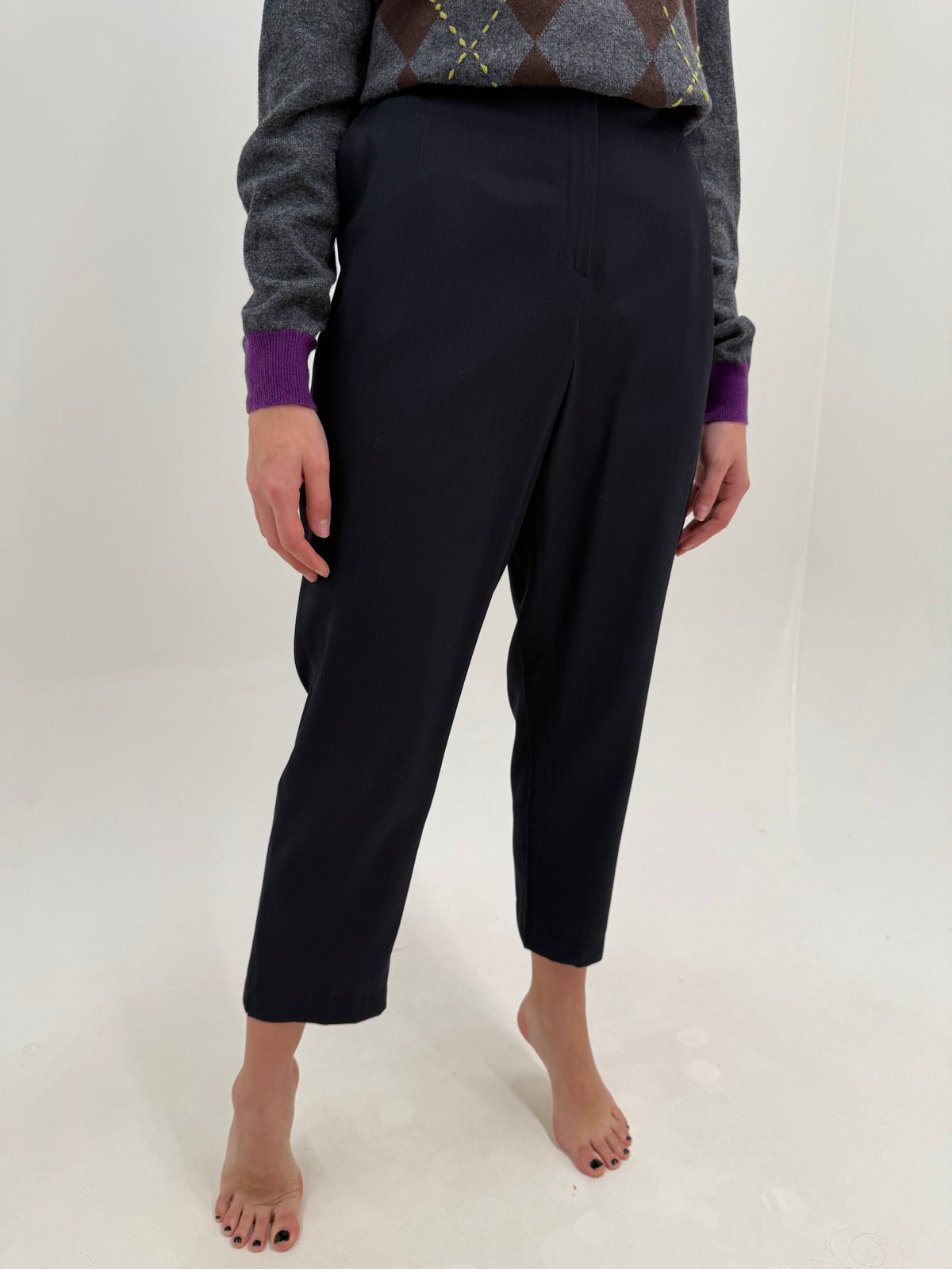 Pantaloni charcoal gray din twill de lana extrafina confort cu talie ultra înaltă