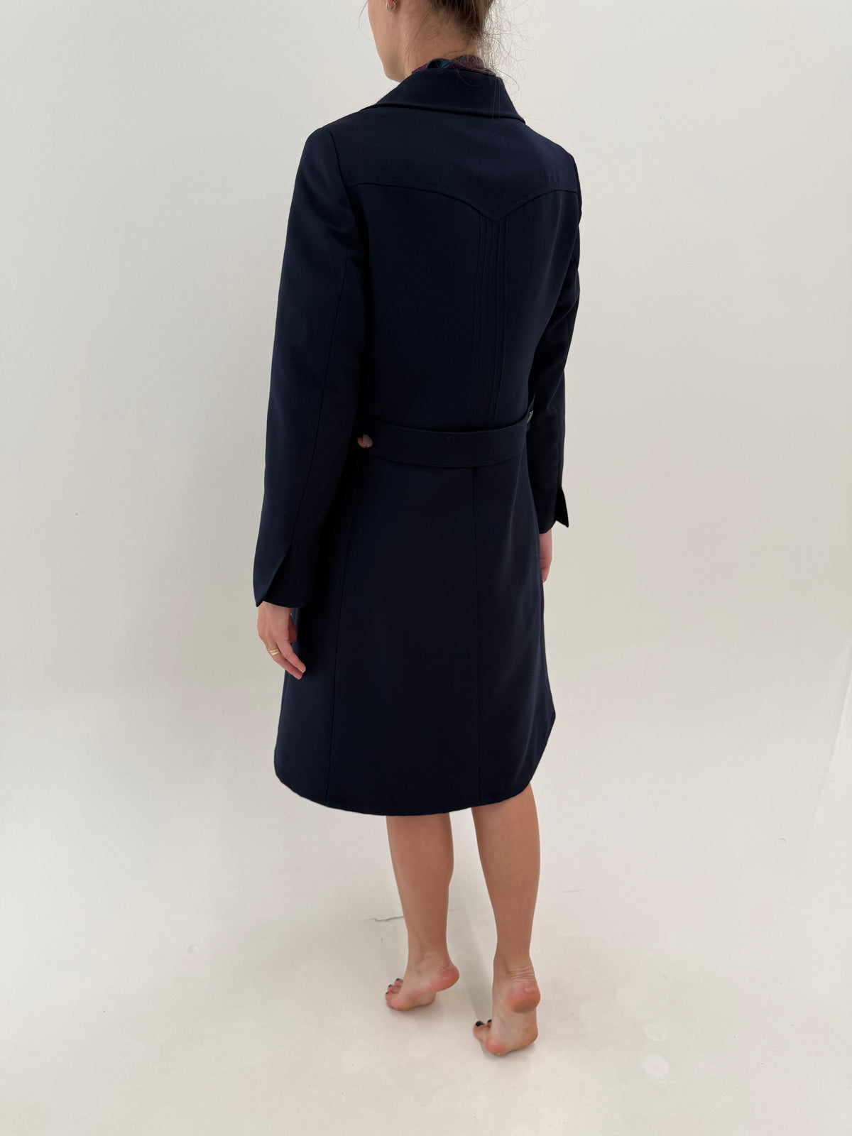 Palton old vintage cambrat early 70s din heavyweight wool crepe structurat Navy