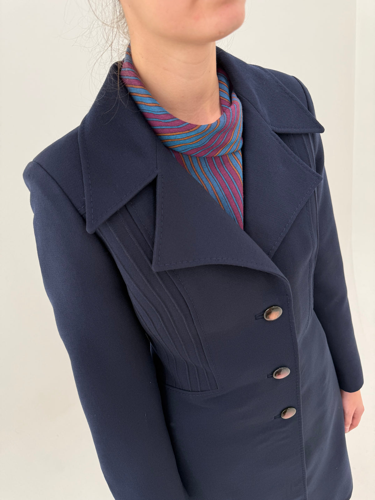 Palton old vintage cambrat early 70s din heavyweight wool crepe structurat Navy