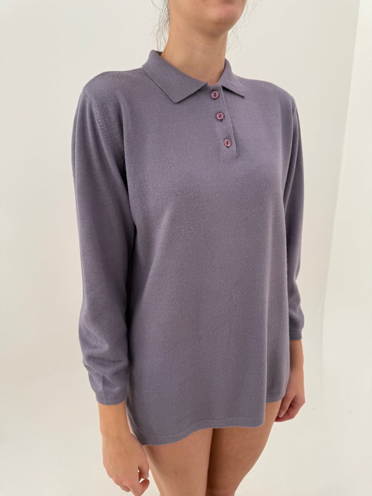 Pulover polo dusty lavender din lana extrafina