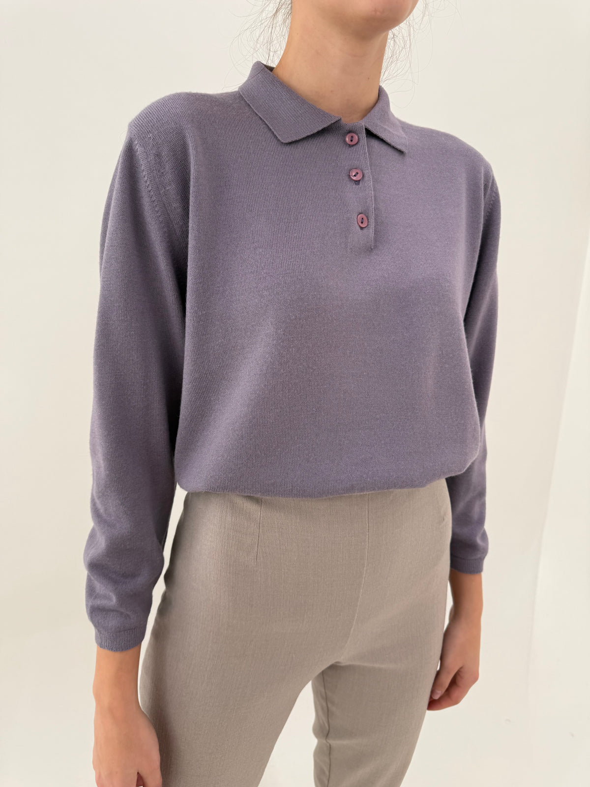 Pulover polo dusty lavender din lana extrafina