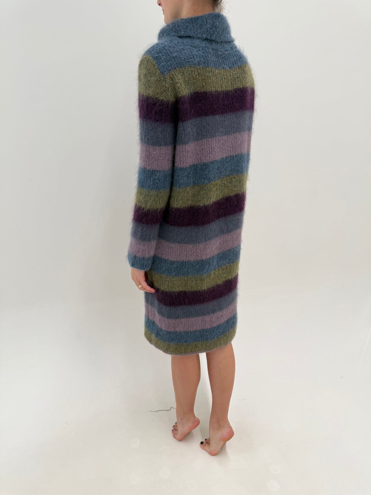 Rochie midi tip Maleta din baby mohair plin în dungi și culori superbe