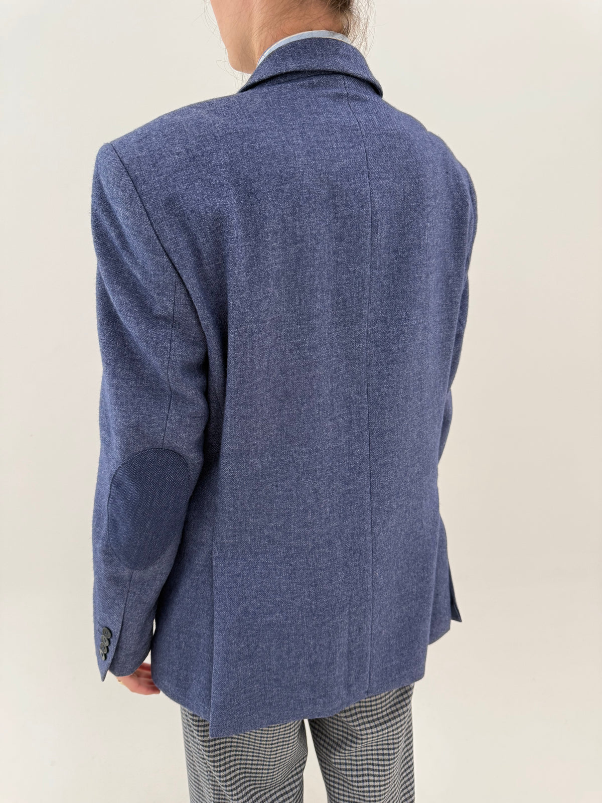 Sacou tall din tweed gros jeans blue de lana ușor structurat în croi actual