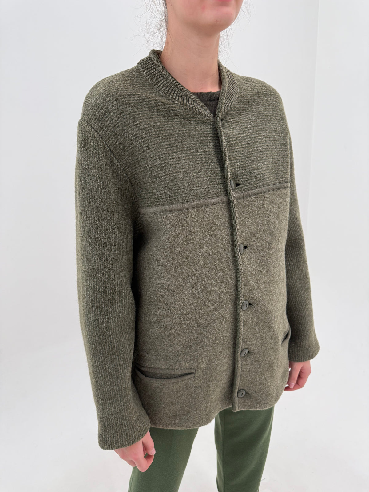 Jacheta din boiled wool gros de brand super premium forest green ultra confort
