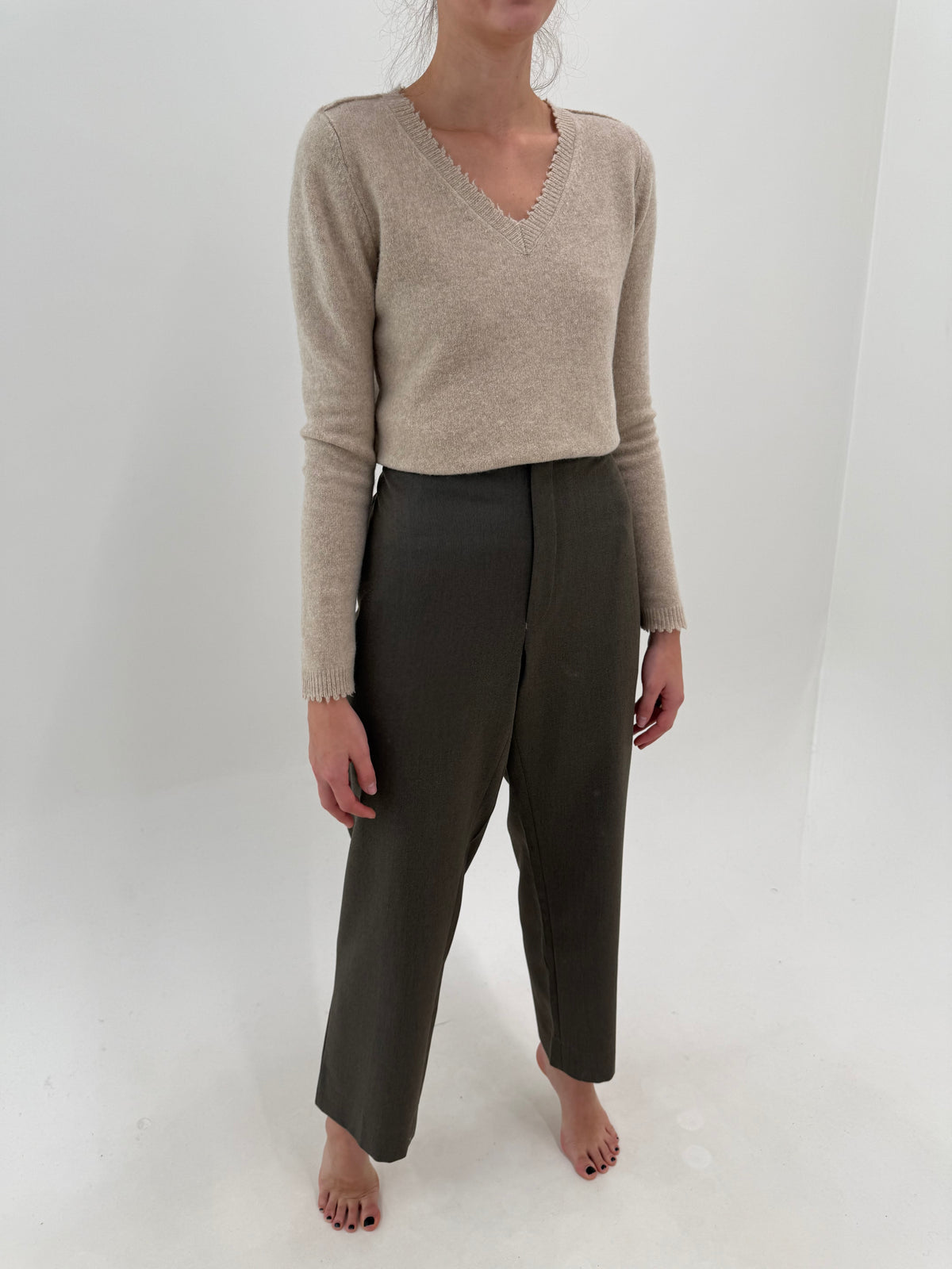 Pantaloni Ralph Lauren din lana extrafina tall plus size military gray