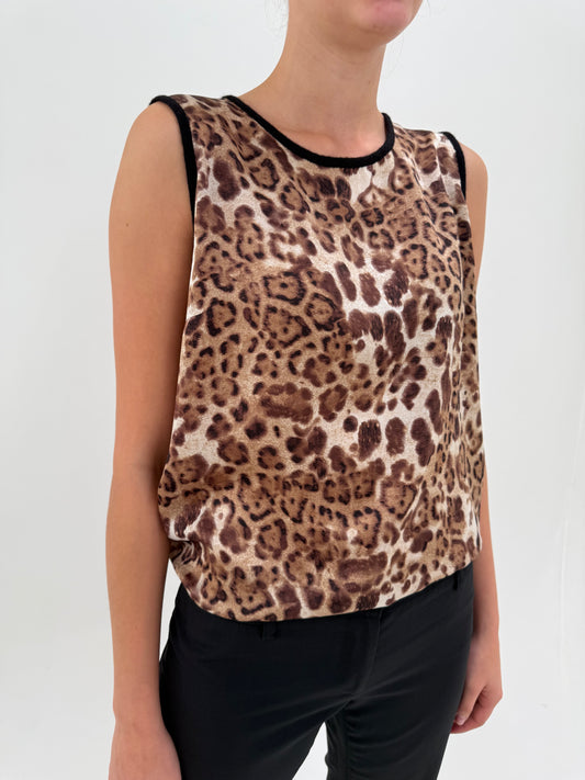Top Gianfranco Ferre animal print din mătase naturală și lana extrafina