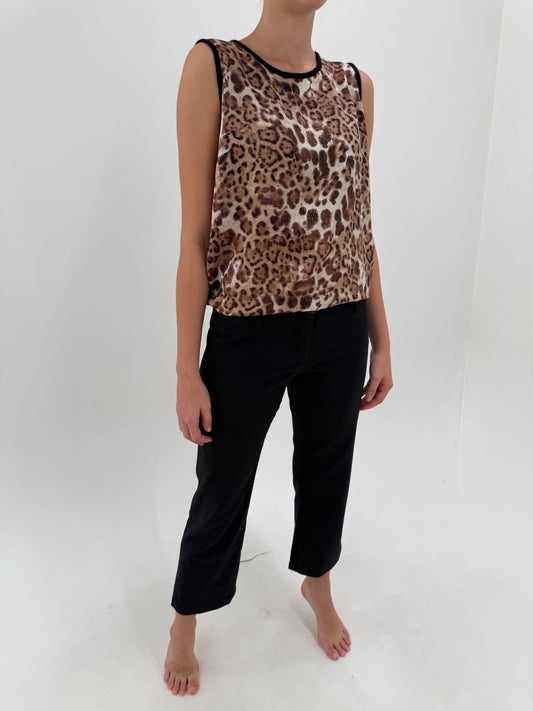 Pantaloni Dolce&Gabbana business negri petite din lana extrafina în croi chinos