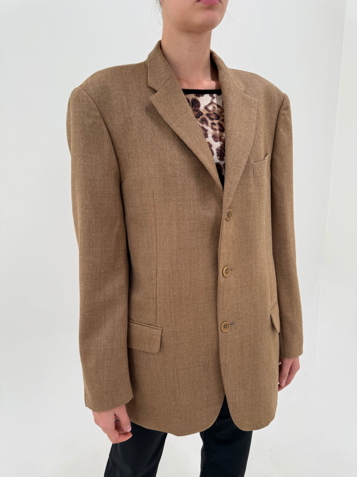 Sacou Valentino camel tall din tweed excepțional de alpaka, lana și mohair